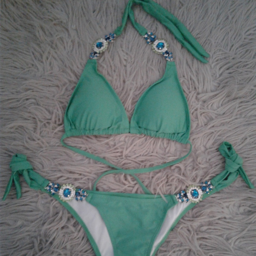 Rhinestone Green Bikini Set NEW